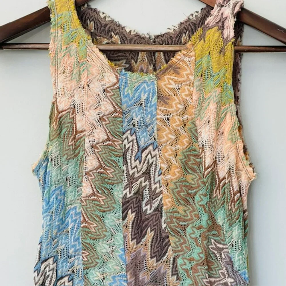 Missoni Vintage Zig Zag Raschel Lacy Knit High Neck Tank Mini Dress 40 XS/S - Picture 2 of 11